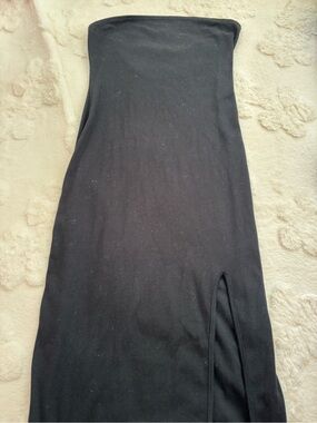 Strapless Black Midi Dress with Side Slit